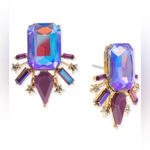 INC Gold-Tone Purple Mixed Stone Star Cluster Statement Stud Earrings